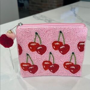 🍒Pink Beaded Cherry Pouch